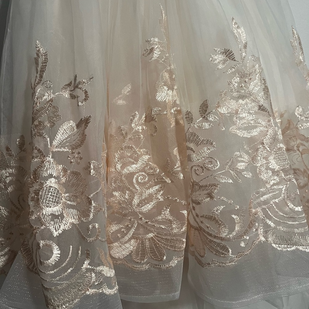 Elegant Cream and Peach Gold Floral Gown - Picture 6 of 12
